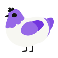 A white and blurple chicken with a head pattern