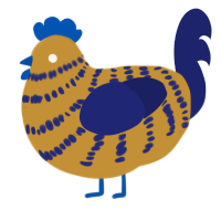A gold and navy chicken with a bar pattern