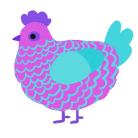 A orchid and aqua chicken with a lace pattern