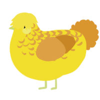 A yellow and orange chicken with a half-lace pattern