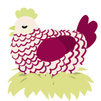 A cream and maroon chicken with a lace pattern
