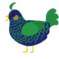 A navy and viridian chicken with a lace pattern