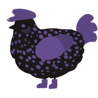 A sable and overcast chicken with a speckle pattern