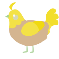 A beige and yellow chicken with a head pattern