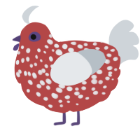 A red and mist chicken with a speckle pattern