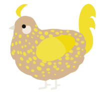 A beige and yellow chicken with a speckle pattern