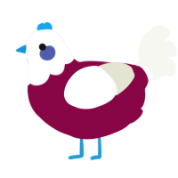 A maroon and white chicken with a head pattern