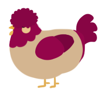 A beige and maroon chicken with a head pattern