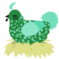 A viridian and mint chicken with a speckle pattern