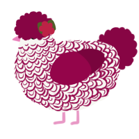 A white and maroon chicken with a double-lace pattern