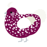A wine and white chicken with a speckle pattern