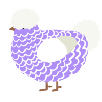 A lilac and white chicken with a lace pattern