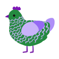 A viridian and lilac chicken with a lace pattern