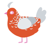 A vermilion and mist chicken with a half-lace pattern