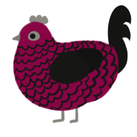 A maroon and black chicken with a lace pattern