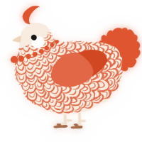 A cream and vermilion chicken with a double-lace pattern