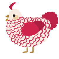 A cream and crimson chicken with a lace pattern