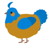 A ochre and sapphire chicken with a head pattern