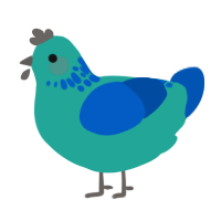 A turquoise and ultramarine chicken with a neck-speckle pattern