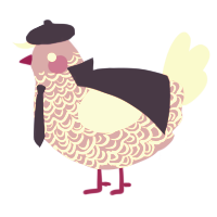 A blurple and lavender chicken with a double-lace pattern