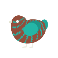 Bob the Blob, a russet and turquoise chicken with a bar pattern