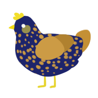 A navy and gold chicken with a speckle pattern