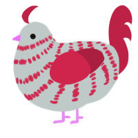 A silver and crimson chicken with a bar pattern