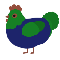 A navy and leaf chicken with a head pattern