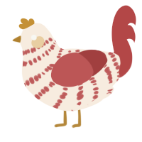 A cream and red chicken with a bar pattern
