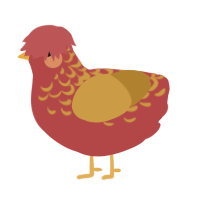 A red and gold chicken with a half-lace pattern