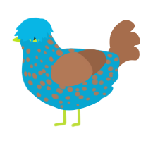 A cerulean and brown chicken with a speckle pattern
