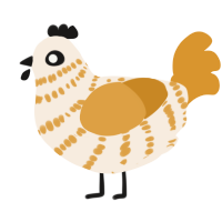 A cream and orange chicken with a bar pattern