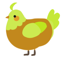A ochre and lime chicken with a head pattern
