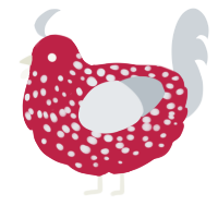 A crimson and mist chicken with a speckle pattern