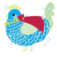 A sky and gluppy chicken with a lace pattern