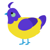 A yellow and indigo chicken with a head pattern