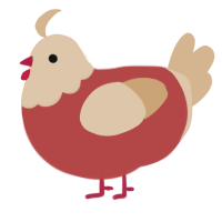 A red and beige chicken with a head pattern