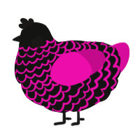 A black and fuchsia chicken with a lace pattern
