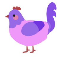 A lavender and blurple chicken with a head pattern