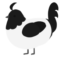 A white and sable chicken with a head pattern