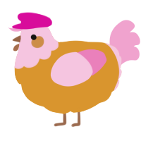 A orange and pink chicken with a head pattern