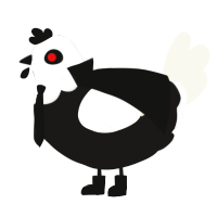 A sable and white chicken with a head pattern