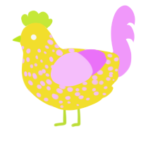 A yellow and lavender chicken with a speckle pattern