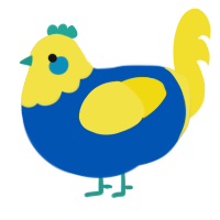 A ultramarine and yellow chicken with a head pattern