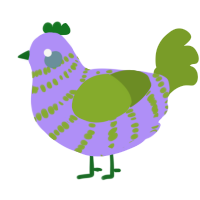 A lilac and chartreuse chicken with a bar pattern