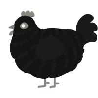 A black and sable chicken with a bar pattern