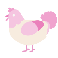 A cream and pink chicken with a head pattern