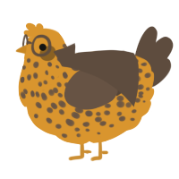 A orange and bark chicken with a speckle pattern