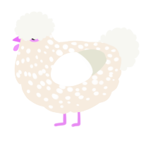 A cream and white chicken with a speckle pattern