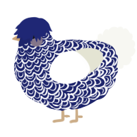 A navy and white chicken with a double-lace pattern